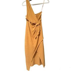 Favlux One Shoulder MIDI Dress Size Small Mustard Yellow